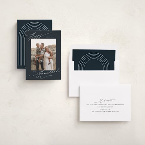 This is a midnight hanukkah cards with standard by Nicoletta Savod called scripted corners printing on recycled smooth signature in standard