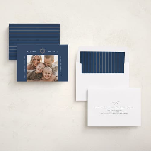 This is a tallit hanukkah cards with standard by Ana de Sousa called modern star of david printing on recycled smooth signature in standard