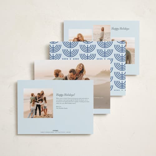 This is a sky hanukkah cards with standard by Iveta Angelova called boldly lettered printing on recycled smooth signature in standard