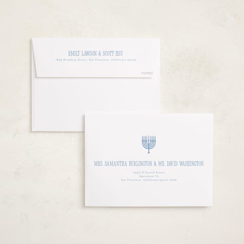This is a starlight hanukkah cards with standard by Benita Crandall called love, light, latkes printing on recycled smooth signature in standard