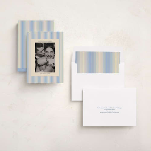 This is a sky hanukkah cards with standard by Beth Vassalo called timeless stripes printing on recycled smooth signature in standard