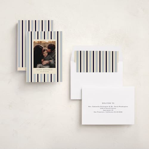 This is a buttercream hanukkah cards with standard by Baumbirdy called pinstripe printing on recycled smooth signature in standard