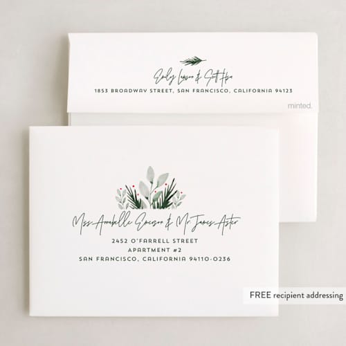 This is a winter pine holiday booklette cards with standard by Anupama called joyful florals printing on signature80 in booklette