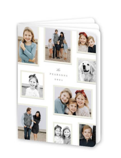 This is a pearl holiday booklette cards with standard by Hooray Creative called modern snapshots printing on signature80 in booklette