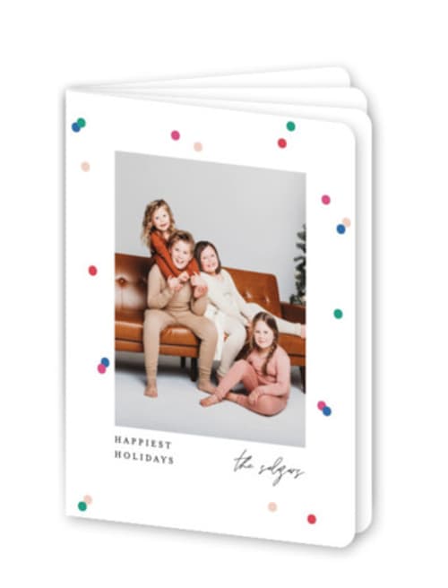 This is a fruitcake holiday booklette cards with standard by Pixel and Hank called confetti printing on signature80 in booklette