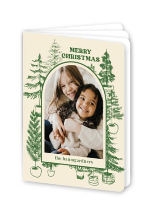 This is a cream holiday booklette cards with standard by Baumbirdy called potted trees printing on signature80 in booklette