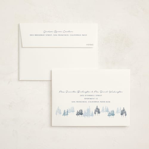 This is a midnight business holiday cards with foil pressed by Kaydi Bishop called pine pointillism printing on signature in standard