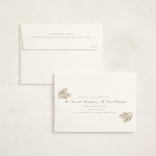 This is a snow business holiday cards with foil pressed by Amy Kross called spread cedars printing on signature in standard