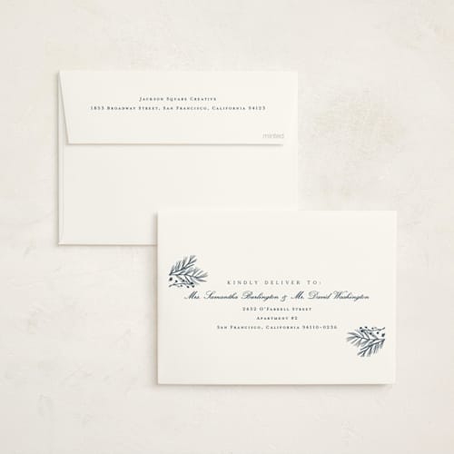 This is a juniper business holiday cards with foil pressed by Amy Kross called spread cedars printing on signature in standard