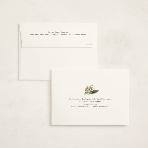 This is a coal business holiday cards with foil pressed by Jackie Crawford called festive side ribbon wreath printing on signature in standard