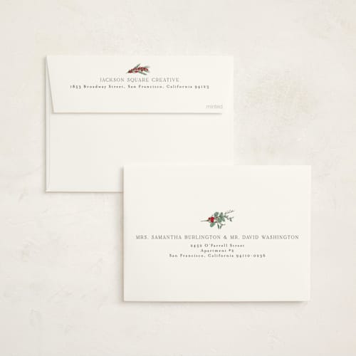 This is a candy cane business holiday cards with foil pressed by Susan Moyal called peace on earth printing on signature in standard