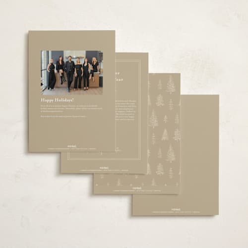 This is a cream business holiday cards with foil pressed by Amy Kross called spruce shine printing on signature in standard