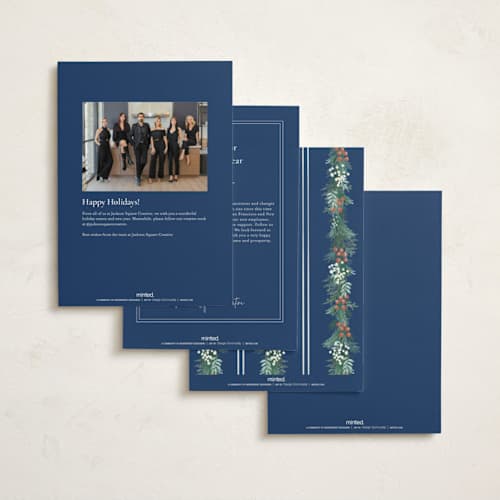 This is a midnight business holiday cards with foil pressed by frau brandt called natural wreath printing on signature in standard