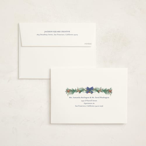 This is a midnight business holiday cards with foil pressed by frau brandt called natural wreath printing on signature in standard