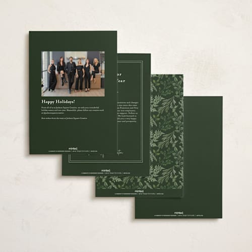This is a balsam business holiday cards with foil pressed by Susan Moyal called pine wreath printing on signature in standard