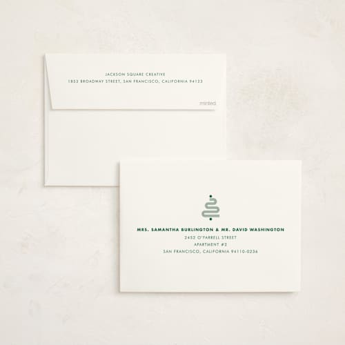 This is a pine business holiday cards with foil pressed by Holly Whitcomb called bauhaus tree printing on signature in standard