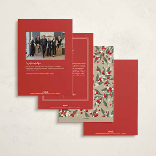 This is a santa business holiday cards with foil pressed by Jackie Crawford called ribbon bouquet printing on signature in standard