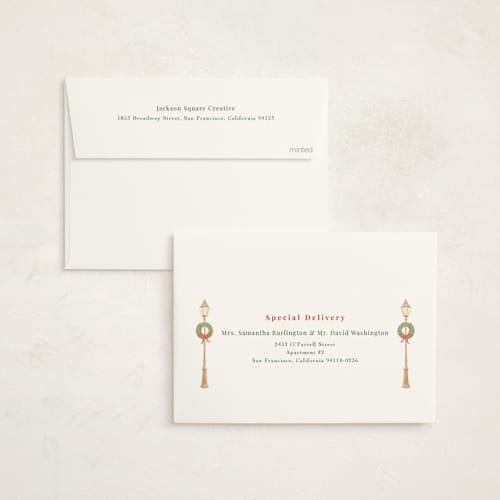 This is a snow business holiday cards with foil pressed by Elly called city printing on signature in standard