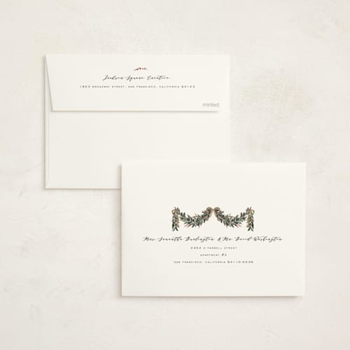 This is a charcoal business holiday cards with foil pressed by Leah Bisch called holly garland printing on signature in standard