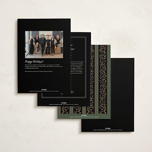 This is a coal business holiday cards with foil pressed by Jackie Crawford called berry frame printing on signature in standard