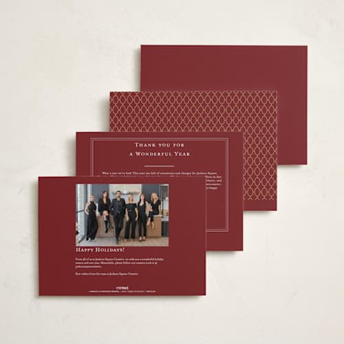 This is a garnet business holiday cards with foil pressed by Sabrin Deirani called botanical gratitude printing on signature in standard