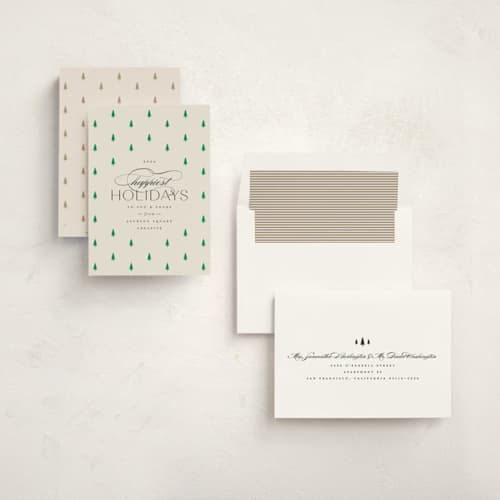 This is a ivory business holiday cards with standard by Carolyn Nicks called joyful trees printing on signature in standard