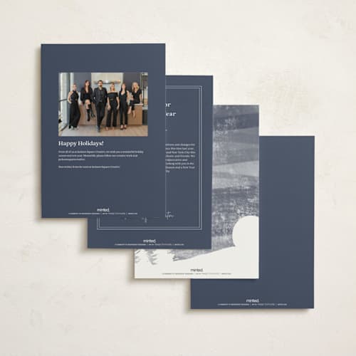 This is a navy business holiday cards with standard by Eric Ransom called serene peace printing on signature in standard