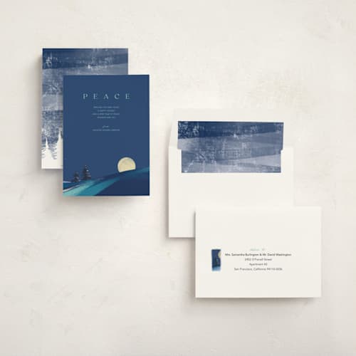 This is a blueberry business holiday cards with standard by Eric Ransom called serene peace printing on signature in standard