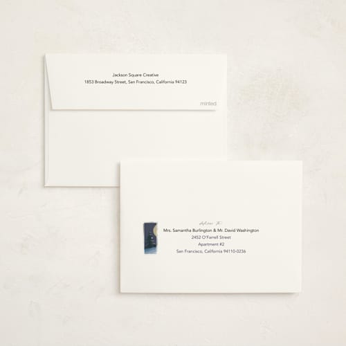 This is a navy business holiday cards with standard by Eric Ransom called serene peace printing on signature in standard