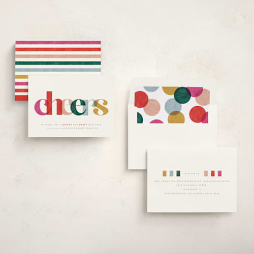 This is a festive business holiday cards with standard by Robert and Stella called bright cheers printing on signature in standard