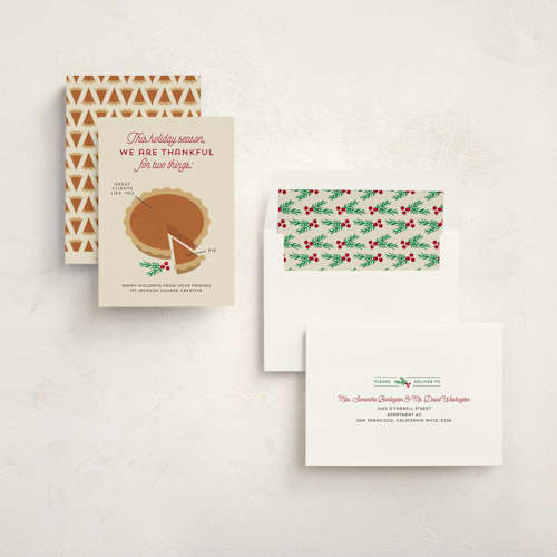 This is a pumpkin business holiday cards with standard by Holly Whitcomb called pie chart printing on signature in standard
