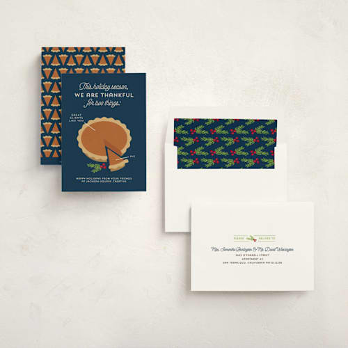 This is a midnight business holiday cards with standard by Holly Whitcomb called pie chart printing on signature in standard