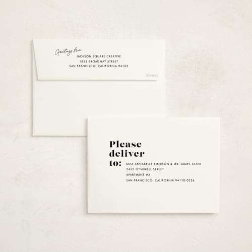 This is a noir business holiday cards with standard by Bethan called bold type printing on signature in standard