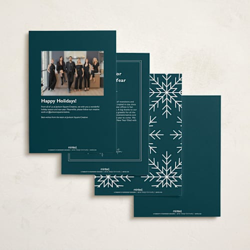This is a teal business holiday cards with standard by Heather Schertzer called snowflake wishes printing on signature in standard