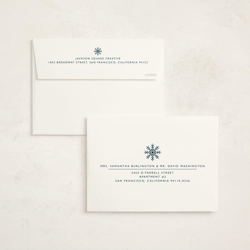 This is a teal business holiday cards with standard by Heather Schertzer called snowflake wishes printing on signature in standard