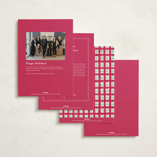 This is a cranberry business holiday cards with standard by ForeverPrint called tartan bow printing on signature in standard
