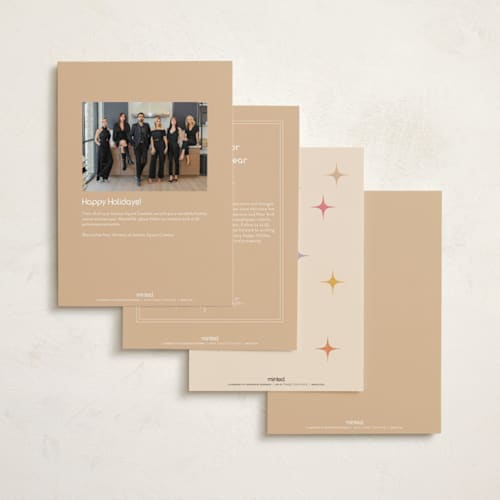 This is a champagne business holiday cards with standard by Igor called joyful geometry printing on signature in standard
