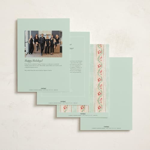 This is a mint business holiday cards with standard by Kamala Nahas called botanical border printing on signature in standard