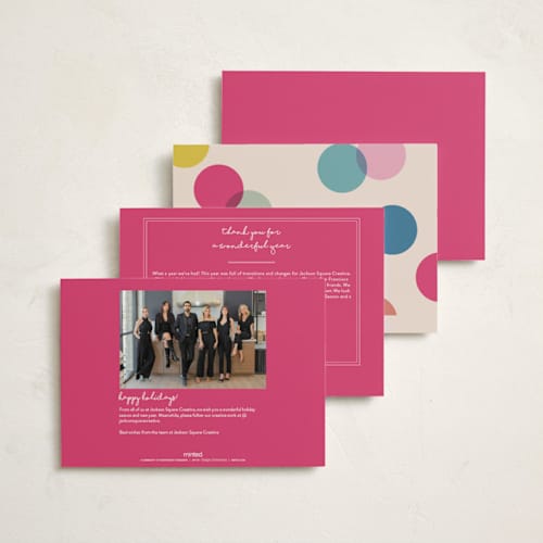 This is a rainbow business holiday cards with standard by Morgan Kendall called confetti printing on signature in standard