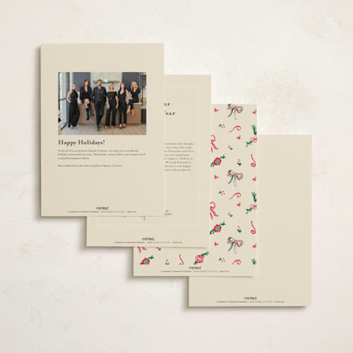 This is a ivory business holiday cards with standard by Sarah Rosenthal called decked in gratitude printing on signature in standard