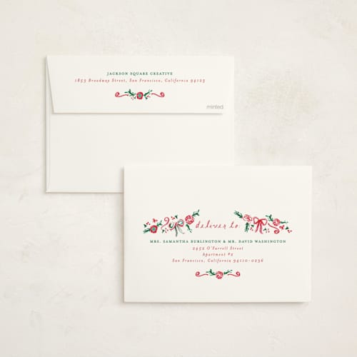 This is a ivory business holiday cards with standard by Sarah Rosenthal called decked in gratitude printing on signature in standard