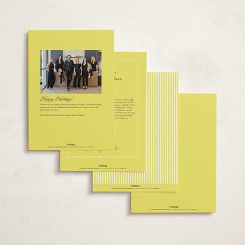 This is a chartreuse business holiday cards with standard by Erika Firm called lobby bow tree printing on signature in standard