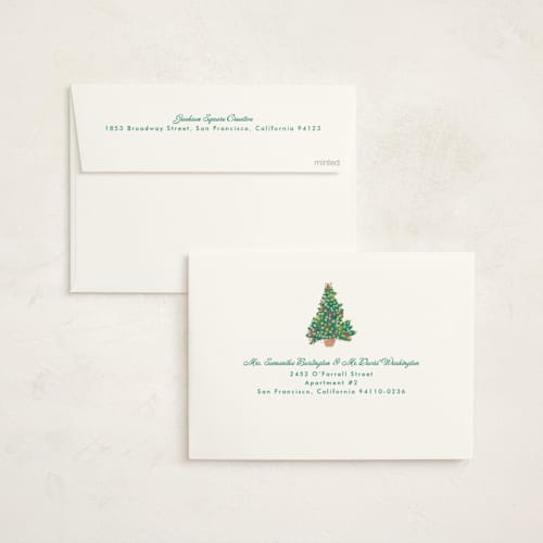 This is a chartreuse business holiday cards with standard by Erika Firm called lobby bow tree printing on signature in standard