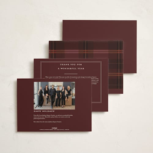 This is a berry business holiday cards with standard by Maja Cunningham called timeless plaid printing on signature in standard