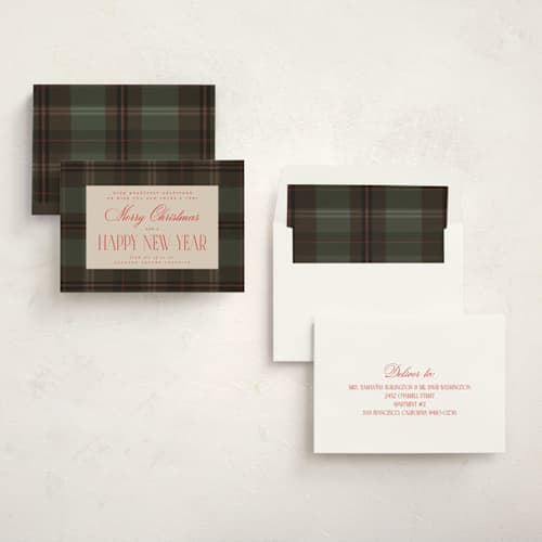 This is a festive business holiday cards with standard by Maja Cunningham called timeless plaid printing on signature in standard