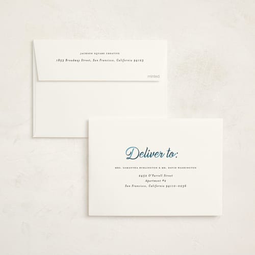 This is a navy business holiday cards with standard by AK Graphics called ribbon greeting printing on signature in standard