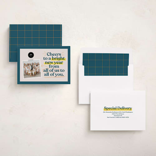This is a night sky business holiday cards with standard by Owl and Toad called highlighter printing on signature in standard