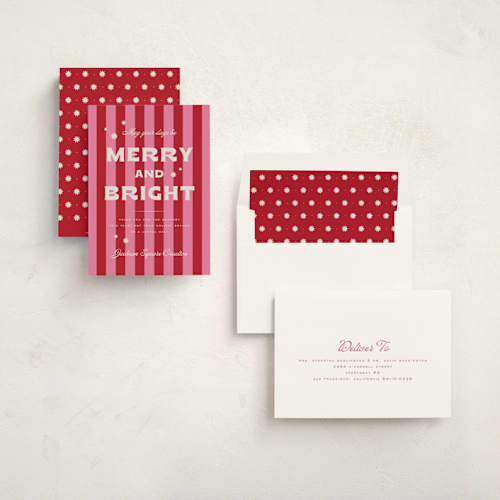 This is a ribbon candy business holiday cards with standard by Wildfield Paper Co called retro printing on signature in standard