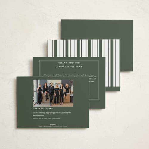 This is a wreath business holiday cards with standard by Blustery August called milano printing on signature in standard
