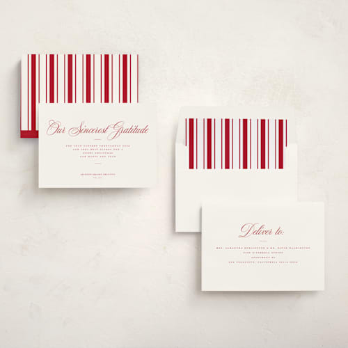 This is a santa suit business holiday cards with standard by Blustery August called milano printing on signature in standard